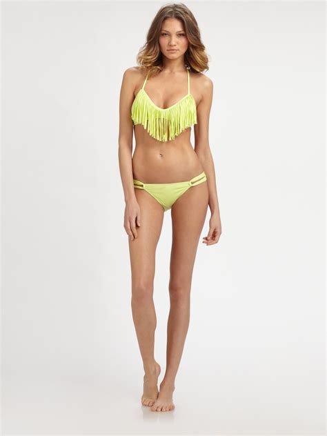 Lyst L Space Audrey Fringe Bikini Top In Yellow