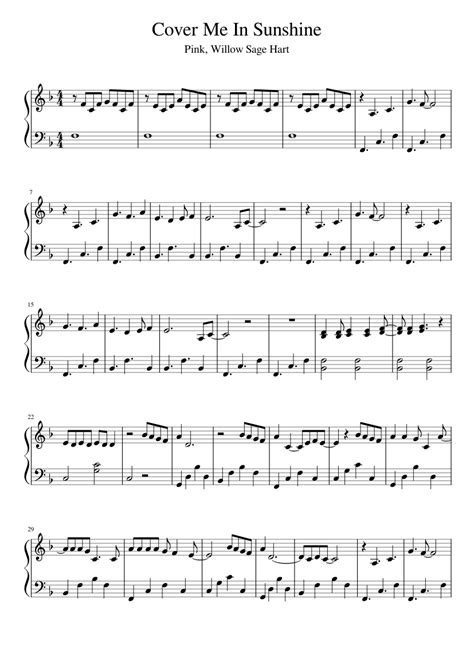 Cover Me In Sunshine P Nk Willow Sage Hart Sheet Music For Piano Solo Easy