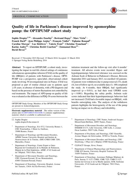 Pdf Quality Of Life In Parkinsons Disease Improved By Apomorphine