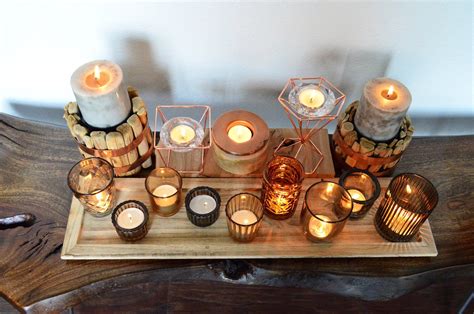 Glass Tealight Candle Holders With Wood Tray This Unique Votive Holder