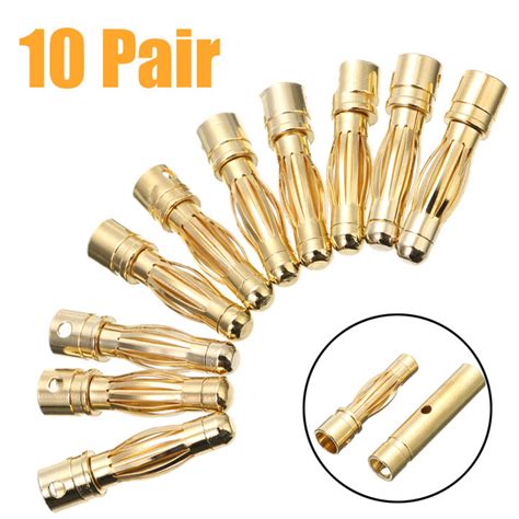 Pair Mm Rc Battery Gold Plated Bullet Banana Plug Male Female