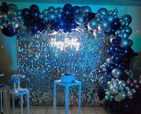 Birthday backdrop for man, silver backdrop balloon garland navy blue ...