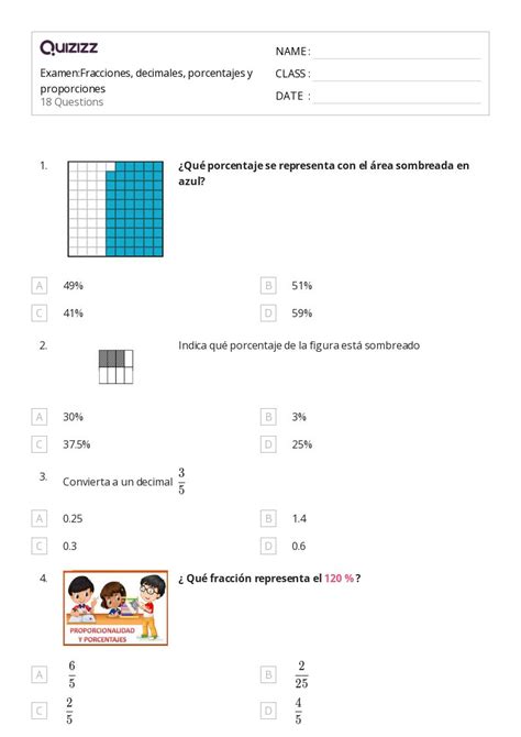 50 Problemas De Porcentaje Hojas De Trabajo Para Grado 6 En Quizizz