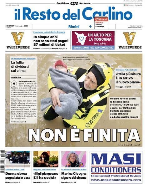 Il Resto Del Carlino Prima Pagina Di Oggi Edizione Rimini Di