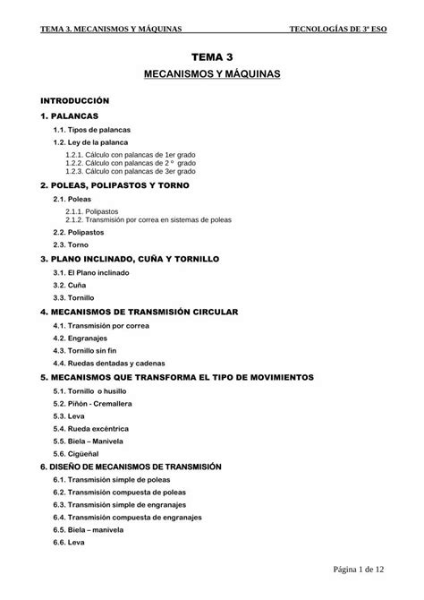 Pdf Tema Mecanismos Y M Quinas De Multiplicar La Fuerza Y Es