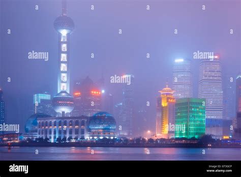 Pudong skyline at night in Shanghai Stock Photo - Alamy