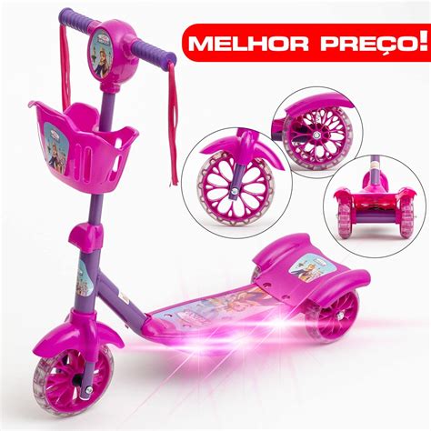 Patinete Scooters Princesa Barbie Musical Luzes E 3 Rodas Em Gel