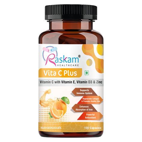 Raskam Vita C Plus 100 Capsules Antioxidant And Immune Support Ove Raskam Healthcare