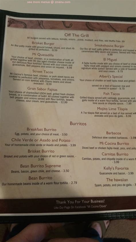 Menu At Mi Cocina Restaurant Clovis Mabry Dr