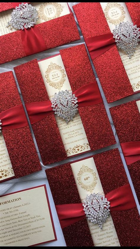 Luxury Red Wedding Invitation Cards with Silver Embellishments