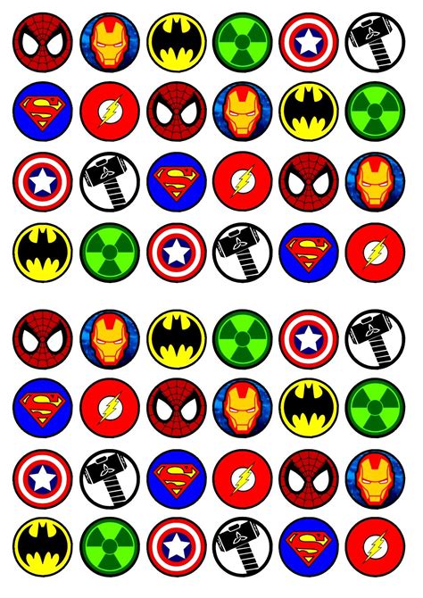 48 Superhero Mix Edible Cupcake Toppers Stand Up Wafer Cake