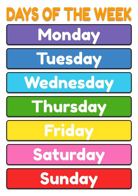 Days of the Week 🌈 | Preschool charts, Classroom charts, Days of the ...