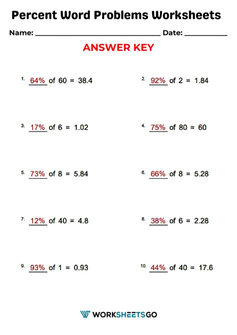 Percent Word Problems Worksheets Worksheetsgo