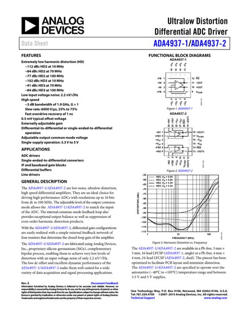 Ultralow Distortion Differential Adc Driver Ada4937 1