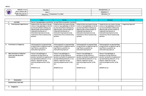 Dll Ap 5 Q3 W1 Assignment Week Grades 1 To 12 Daily Lesson Log