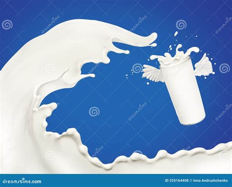 Milk Wave Or Flow Splash In Glass Pouring Sour Cream Or Yogurt Dairy Abstract Liquid