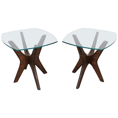 Pair Of Mid Century Modern Adrian Pearsall Jacks Glass Top End Tables For Sale At 1stdibs