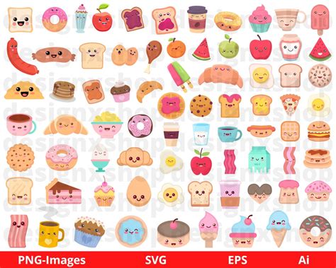 Kawaii Food Clipart, Food Clipart, Kawaii SVG Bundle, Cute Food Clipart ...