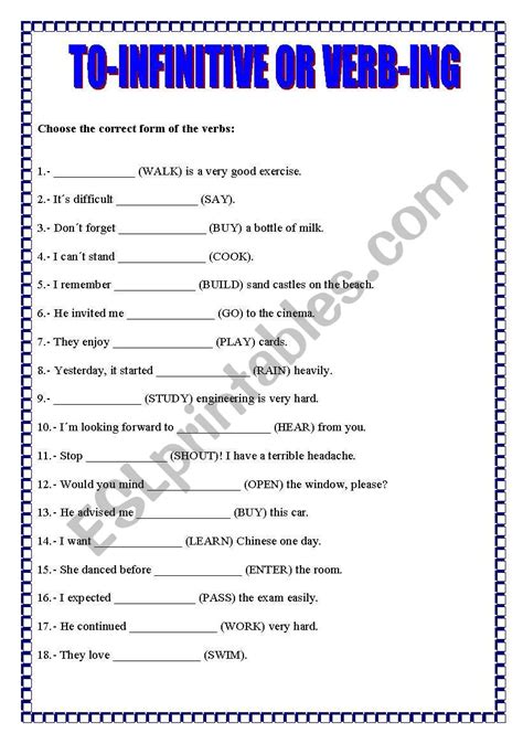 To Infinitive Or Verb Ing Esl Worksheet By Emece