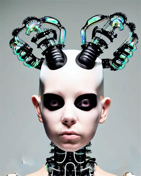 Symmetrical Portrait Of A Biomechanical Cyborg Wearing Stable