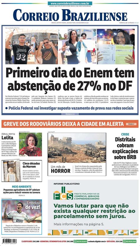 Capa Correio Braziliense Edi O Segunda De Novembro De