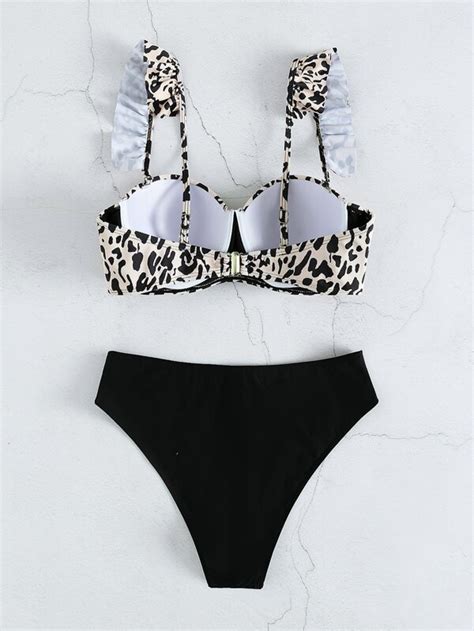 SHEIN Swim Vcay Bikini push up léopard à plis Mode en ligne SHEIN