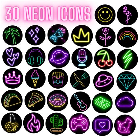 Instagram Highlights Neon Icons Glowing Circular Icons Highlight Cover ...