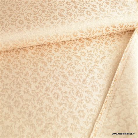 Tissu Jacquard Habillement Fleuri Lurex Beige