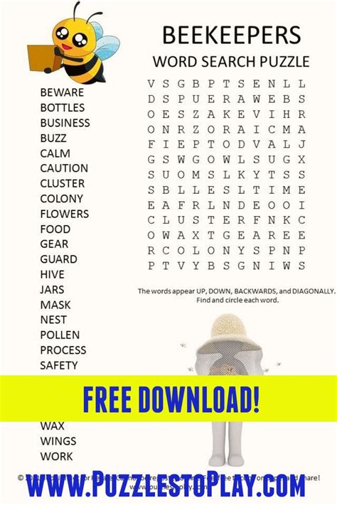 The Beekeepers Word Search Puzzle Is Shown