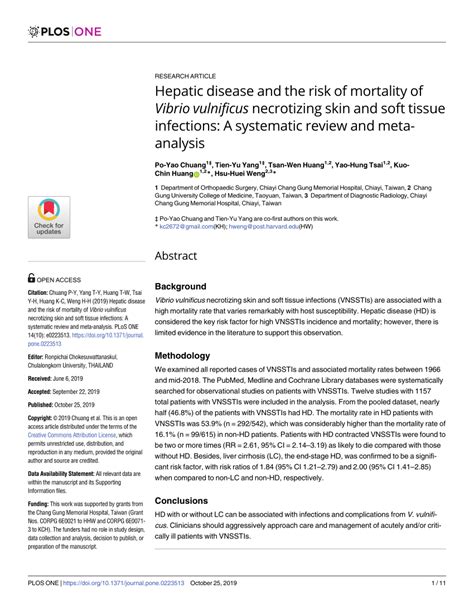 Pdf Hepatic Disease And The Risk Of Mortality Of Vibrio Vulnificus Necrotizing Skin And Soft