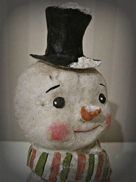 Snowman Paper Mache Folk Art OOAK Art Doll Papier Mache Christmas Art