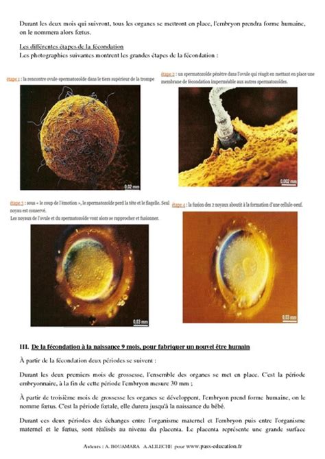 De la fécondation à la naissance 4ème Cours SVT Pass Education