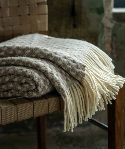 Light Brown Spotted Throw Blanket in 100% Pure New Wool