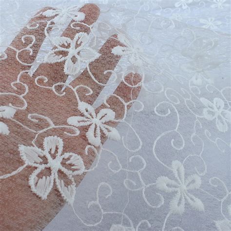 Classic Vintage Soft Tulle Net Fabric Embroidery Flower Lace White