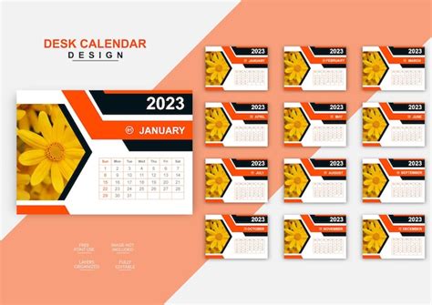 Calendário De Mesa De Ano Novo 12 Meses Incluídos Calendário De Mesa 2023 Vetor Premium