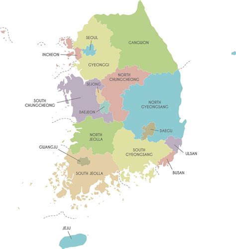 Vector map of South Korea with provinces, metropolitan cities and