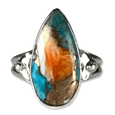 Spiny Oyster Turquoise Peardrop Ring Happy Glastonbury Crystals Gems