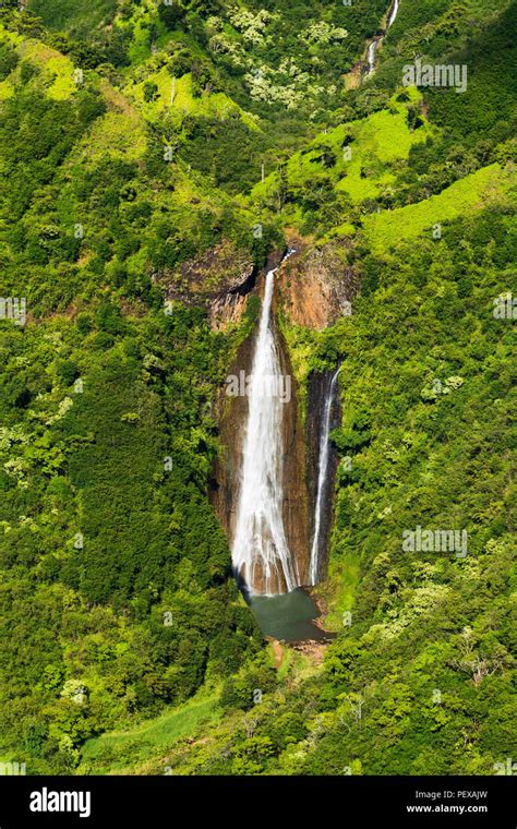 Manawaiopuna Falls Aerial Also Known As Jurassic Park Falls Hanapepe Valley Kauai Hawaii