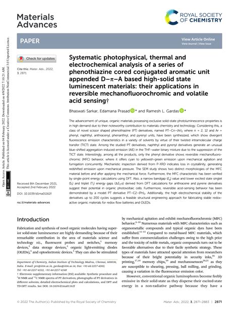 PDF Systematic Photophysical Thermal And Electrochemical Analysis Of