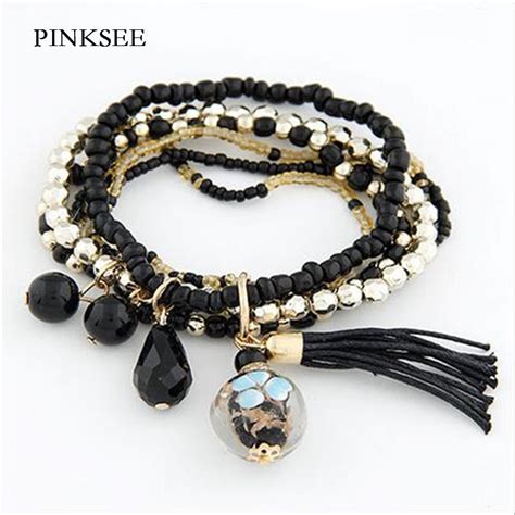 Pinksee Pulsera Multicapa Con Borlas Para Mujer Y Ni A Abalorios