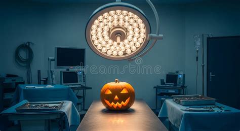 In A Scene Of Terrifying Clinical Horror A Jack O Lantern Lies On An
