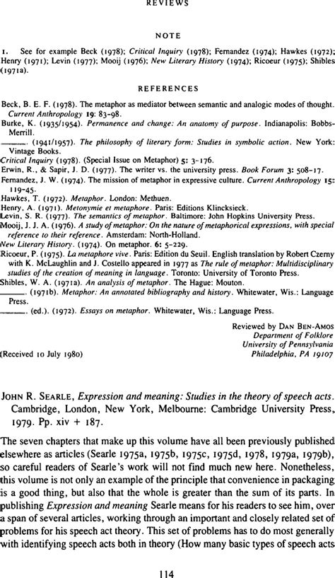 John R. Searle, Expression and meaning: Studies in the theory of speech acts. Cambridge, London ...