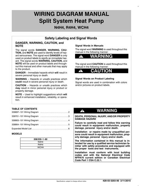 (PDF) WIRING DIAGRAM MANUAL Split System Heat Pump · Specifications ...