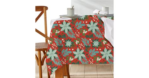 Festive Red Floral Christmas Pattern Tablecloth | Zazzle