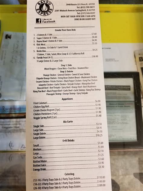 Menu At Bayou Express Restaurant Spring Valley