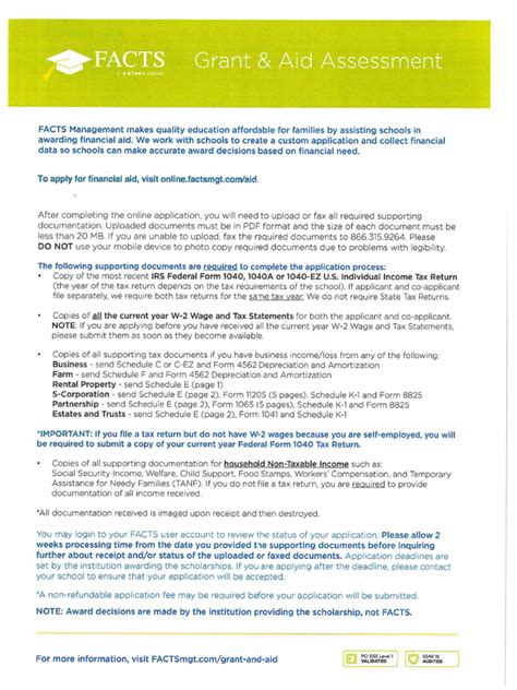 Facts Grant Aid Assessment