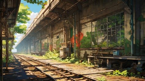 Premium AI Image | Train Station Anime Illustration Background