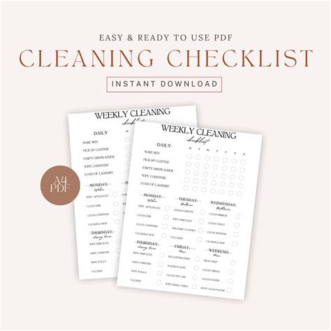 Weekly Cleaning Checklist Printable Cleaning Plan Cleaning Etsy Uk