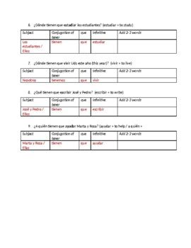 Tener Que Infinitive Questions Practice By Kunal Patel Tpt