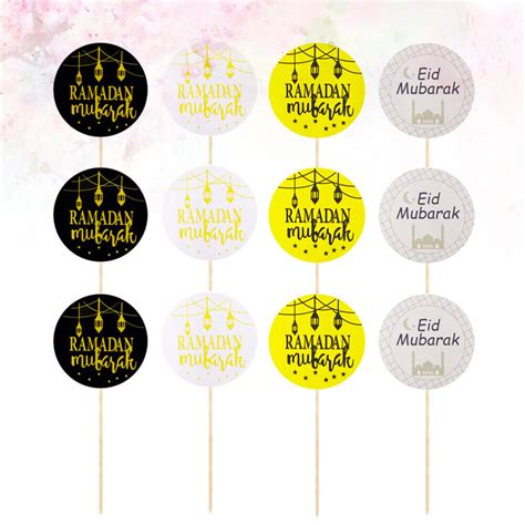 Pcs Bamboo Eid Mubarak Cupcake Decorations Topper Sticks Ebay